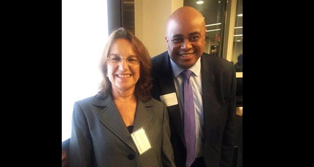 Prince Lobel HR Director Lorraine Curry (left) and Quaime V. Lee of the Professional & Career Development Office at Suffolk University