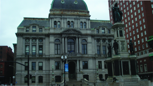Providence City Hall, where the plaintiff is employed in the Department of Inspection and Standards (Photo by Barry Bridges)
