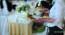 Waitress carrying plates